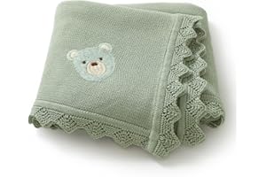 DovFanny Coperta morbida in cotone lavorato a maglia per neonati e ragazze Newbron con adorabile orso (verde salvia)