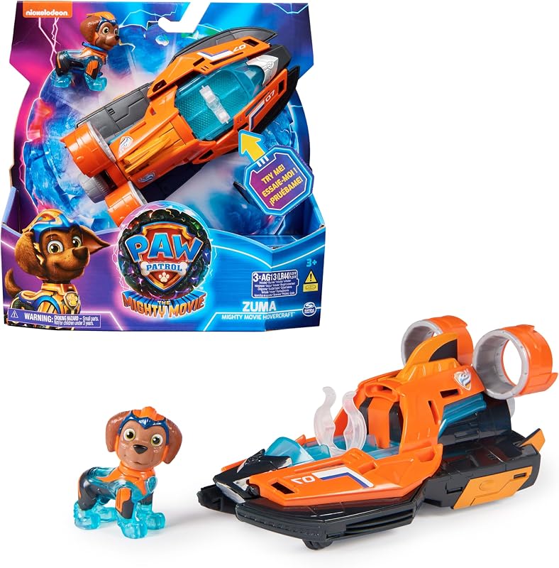 Spin Master PAW Patrol: Der Mighty Kinofilm, Superhelden-Basis-Fahrzeug von Zuma mit Welpenfigur, Speedboot mit Licht- und Geräuscheffekten, Spielzeug geeignet für Kinder ab 3 Jahren