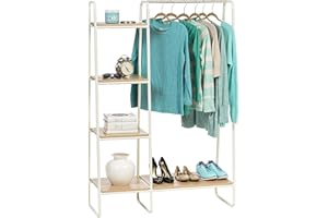 Iris Ohyama Perchero metálico, con 4 Estantes, Blanco, Diseño Moderno, Marco Resistente, Antideslizante, para Dormitorio, Estudio, Armario, Ropa y zapatos, Secado, Montaje fácil, PI-B3