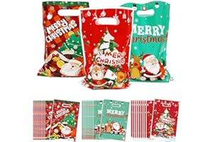 HONGP 30pcs Christmas Party Bags,Small Plastic Gift Bags with Handles, Perfect for Xmas Birthdays Goodies Toy for Kids Girls & Boys Christmas Party Bag, 17cm*25cm