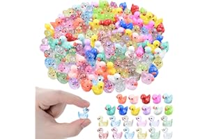 XHTOL 120PCS Mini Ducks, 23 Colors Tiny Ducks Include Glitter Resin Ducks and Solid Colour Plastic Ducks, Miniature Little Ducks Twinkle Small Ducks Bulk for Landscape Fairy Garden Aquarium Dollhouse Decor
