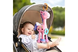 TUMAMA KIDS Baby Activity Hanging Toy, Car Seat Stroller Pram Hanging Toy,Baby Sensory Soft Toy,Pink Horse Plush Animal Rattle Toys Gift for Newborn Toddlers Boys Girls 0 3 6 9 12 Months, (TM273)