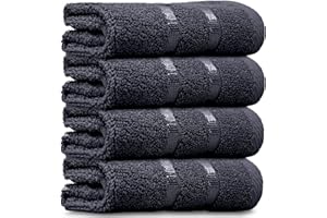 Towelogy® Luxury Egyptian Cotton Face Cloth Flannel Fingertip Towels Set 500 GSM Supersoft and Highly Absorbent Washcloths 30x30 cm (Pack 4, Black)