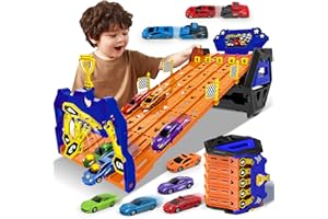 BuzzoXerex 5 en 1 Pista de Coches, Camión de Transporte con 5 Vehículos, Juguete Enrrollable Pista de Carreras para Niños, Regalo Coche de Juguete para Niño 3 4 5 6 7 8 Años
