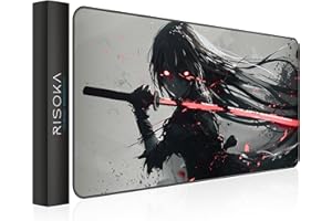 RISOKA® Tapis de Souris Gamer XXL 900x400 - Bords Cousus & Surface imperméable - Design Anime XL pour Bureau - Grand Accessoire Clavier Gaming Setup & PC