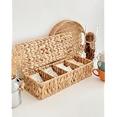 Deconox Handmade Natural Wire Mesh Rectangular Multi-Purpose 4 Compartment Cabinet Organizer with Lid (40x15x10cm)