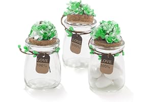 C.X.Y. 20 Pezzi Barattolo Vetro Con Tappo In Sughero Porta confetti Bomboniera Incluso Decorazione Fatto A Mano Fiore pistilli Etichetta Tema Naturale (VERDE)