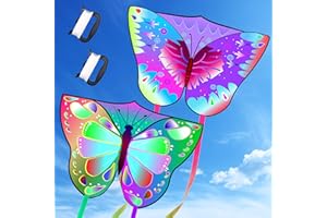 Lubibi 2 pcs Aquilone Bambini e Adulti,Aquiloni Colorati Facili da Far Volare,Aquiloni Farfalla,con corda per aquilone e manico,per Bambini e Adulti Principianti,100*72CM-Con una lunga coda di 145 CM