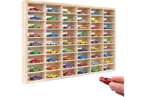 Creative Deco Étagère de Collection en Bois pour Petites Voitures – 54 Compartiments Réglables | 60 x 40 x 5,5 cm | Contreplaqué Naturel | Étagère Murale Verticale pour Figurines