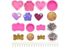 ZOCONE Kit di 29 PCS Portachiavi Fai-da-Te Stampi Silicone Resina Epossidica, Stampi Silicone di Osso Cane Stampo per Medaglietta Cani Riutilizzabili Gioielli Stampi per Creazione Pendenti