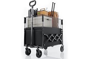 RYGEO Folding Utility Wagon Cart with Wheels, 120L Capacity, Black