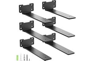 Yeabett 6 Pack Shelf Brackets 20cm, Heavy Duty Wall Brackets, 75kg Load Capacity, Black