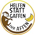 PrintAttack P020 | 2er Set - HELFEN STATT GAFFEN - Ihr AFFEN Aufkleber 10 cm x 10 cm | Fun Aufkleber | Fun Sticker | Aufklebe