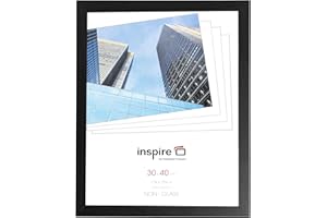 inspire by Hampton Frames | Cornice portafoto OXF3040NGX | 30x40 cm, nero, acrilico, MDF effetto legno | Montaggio a parete, verticale/orizzontale, retro con clip | Protegge foto e stampe