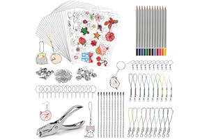 BOSCOW REAQUE Schrumpffolie Set Schlüsselanhänger, 238 Stück Schrumpffolien Set enthalten 25 Stück DIN A4 (20x29cm) Schrumpffolien Kunstdruckpapier, Locher, Karabinerverschlüsse und Ringe, Bleistifte