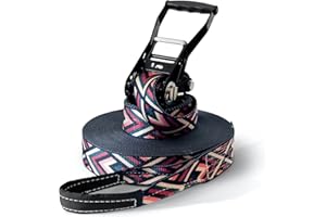 Kit Slackline – Longueur de 15, 25 ou 35 m & Largeur de 5 cm Motif unique "Striving", Sac de transport/Sac de gym à la mode, inclus & protection pour arbres et cliquet de Secoroco