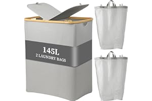 EDWINENE 145L Washing Basket Large, Foldable Clothes Hampers with Removable Inner Bag, Laundry Hamper with Lid for Bedrooms, Bathroom, Dorm, Laundry Room (Grey)