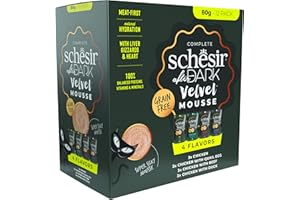 Schesir After Dark, Variety Pack en Mousse, Alimento Húmedo Completo para Gatos, en Bolsas, Sin Cereales, Alto en Proteínas, Rico en Hidratación, 12 x 80g