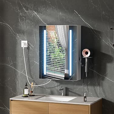 Armadietto Bagno Con Specchio Illuminato E Antiappannamento - 60cm, Bianco, 3 Mensole Regolabili