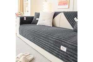 tianxinbaobei Fuzzy Sectional Couch Cover for Sofa, Plush Warm Sofa Covers Washable for Loveseat Cushion Couch,Non-slip Slipcover Sofa Covers for Pets Furniture Protector(1PC,Dark Grey,35"x63")
