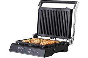 Mellerware - Grille électrique Hotty! 2000 W | Menus programmables | Plaques amovibles avec température indépendante 90-230 ºC | Minuterie | Ouverture 180º | Antiadhésif sans PFOA | Noir