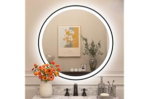 STARLEAD Espejo-Baño-Redondo-con-Luz 60cm, Espejo-Baño-LED con Bluetooth, Antivaho, Espejos-de-Baño con Regulable, 3 Colores Luz, Funzione Memoria, IP44 Vidrio Templado Espejo-LED, Pintura Negro