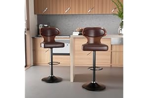Hawthyhome Bar Stools Set of 2 Seat Adjustable Height 62-85cm |Bentwood Swivel Barstools with Back & Footrest •breakfast bar stool set •PU Leather Upholstered BarChair, Kitchen, Dining Room