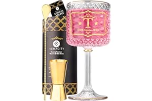 Vemacity Bicchieri Gin Tonic Personalizzato - Bicchiere Gin Tonic con Iniziale (T), 3 Bordi Dorati, Spoon e Jigger Oro - Set Regalo in Confezione Elegante - Bicchieri Personalizzati + PDF eBook Gratis