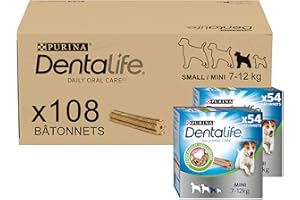 PURINA DENTALIFE MINI | Dolcetti per cani di piccola taglia | 108 bastoncini da masticare | cereali | Maxi Pack | Confezione da 2 x 882 g | Igiene orale