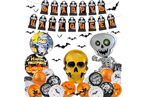 Funnity Halloween Party, Halloween Deko Set umfasst Happy Halloween Girlande、Halloween Luftballons、Fledermaus Deko für Halloween Deko Innen und Halloween Deko Outdoor