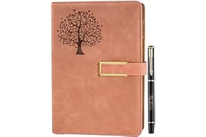 Farfume Ruled Refillable Notebook Premium Tree of Life A5 Journal, 21cm x 14.5cm Hardback Faux Leather Notebook, 100GSM Magnetic Buckle Notebook (Tree of Life-Pink)