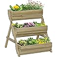 Outsunny 3 Tier 66L Raised Garden Bed Wooden Elevated Planter Box Kit for Flower, Vegetable, Herb, 65 x 75 x 76cm, Green