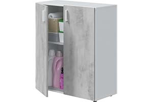 HABITDESIGN Armario Multiusos Bajo con 2 Puertas en Blanco y Cemento 80x92x37 cm