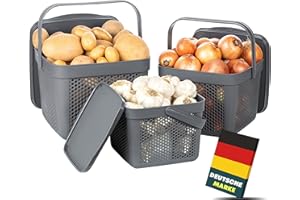 uandu Kartoffel Aufbewahrungsbox Küche 3er Set, Knoblauch Aufbewahrung, Kartoffelbox, Kartoffelkiste, Zwiebelbox, Regal Korb, Aufbewahrungskorb für Bad, Vorratskorb, Korb für Spielzeug