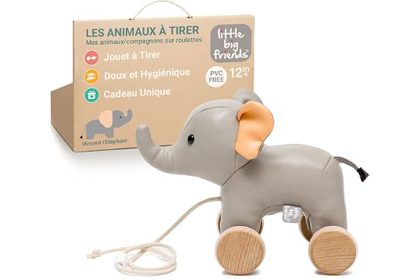 Les Animaux à Tirer Little Big Friends | Jouet à Tirer pour Bébé | Jouet Traditionnel | Facile à Nettoyer | Sûr pour bébé | Vincent l'Eléphant