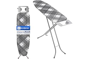 KADAX Składana Deska Do Prasowania 114 x 34 cm, Z Metalową Siatką, Podkładką Z Pianki 5 mm i Półką Na Żelazko, Antypoślizgowe Nóżki (W Kratkę)