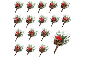 EKKONG 24 Stück Künstliche Tannenzweige mit Beeren, Weihnachten Tannenzapfen Zweige Dekorationen, Rote Beeren Tannenzapfen Zweige, Weihnachtsdeko Zum Basteln Zweige, Artificial Tannenzweige Beerenzweige