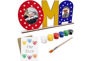 LIDAM Oma Geschenk Enkel | einfach & schön | Holznamen bemalen & Fotos ankleben | Geschenk Oma, Geburtstagsgeschenk-Oma mit Farben & Pinsel & Zubehör