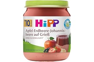 ‎HIPP HiPP Bio Apfel-Erdbeere-Johannisbeere auf Grieß (6 x 200g), ab 10. Monat, ohne Zuckerzusatz, in bester Bio-Qualität