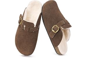DOKELA Zuecos y Mules para Hombre Mujer Zapatillas de Estar Invierno Pantuflas de Piel con Corcho Cerradas Zapatos Cálido y Cómodas de Interior Exterior 36-48