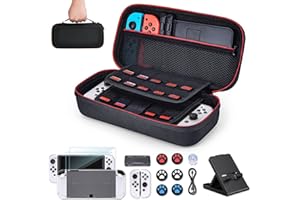 Younik Zestaw akcesoriów OLED Switch 16 w 1, zestaw akcesoriów zawiera przełącznik OLED, pokrowiec ochronny na konsolę i J-Con, ochraniacz ekranu, regulowany stojak, etui do gier Switch