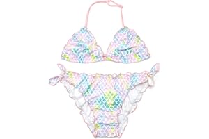 SHEKINI Trajes de baño de Dos Piezas para Niñas Halter Ajustable Triángulo Bikinitop Juguetón Impresa Bikini Playa Adecuado por Niña de 6 a 14 años