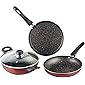 Vinod Supreme Induction Friendly Non-stick Cookware Set, 3pcs, Garnet Metallic