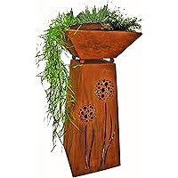Rostikal Blumensäule 72 cm Pflanzschale Gartendeko Vintage Deko Pflanzsäule mit Schale Gartendeko Rost