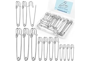 BUOKKON 20Pcs Large Safety Pins, Heavy Duty Safety Pins Assorted Stainless Steel Safety Pin for Blankets, Jewelry Making, Clothes, Leather Canvas (Silvery 2"/3"/4")