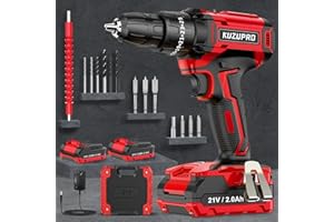 KUZUPRO Trapano Avvitatore Batteria 21V, Avvitatore a Batteria con 2 Batterie da 2.0Ah, 42N.m Trapano Percussione, 25+3 Coppie, 2 Velocità, 14 Accessori, Luce a LED Per Fai da te, Casa e Giardino
