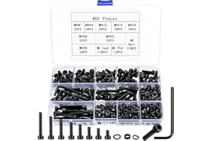 JINZEYOU 460 Pcs M5 Bolts and Nuts Set, Hex Socket Head Cap Screws Bolts and Nuts Set, M5 Black Machine Screws Assortment, Hex Nuts and Bolts Set with Washers Kit for Home Bicycle Repair