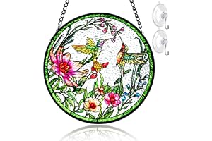 Remiawy målat glas fönster hängande kolibri fönster solfångare 15 cm glaspanel med metallkedja och krokar solfångare inomhus väggkonst heminredning gåva för fågelälskare kvinnor mors dag