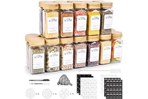 LXUDN 24 Gewürzgläser mit streueinsatz,Gewürzgläser mit Holzdeckel,4oz Gewürzdosen Eckig Set,Gewürzstreuer Bambusdeckel,Gewürzbehälter mit Etiketten,Gewürzglas Glas,Spice Jars,Gewürz Organizer-120ML