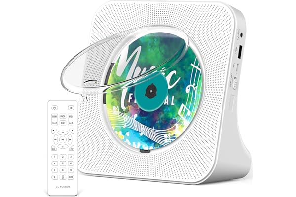Greadio Lecteur CD Portable avec Bluetooth 5.0,CD-Musique-avec-Télécommande,Haut-Parleur Son HiFi,Protection Contre la poussière,Ecran LED,Radio FM,Supporte AUX/USB,Prise Casque pour Cadeau (Blanc)